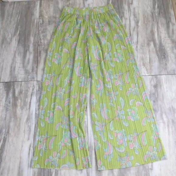 Zara Lime Green Pleated Wide Leg Pant m - Picture 4 of 13